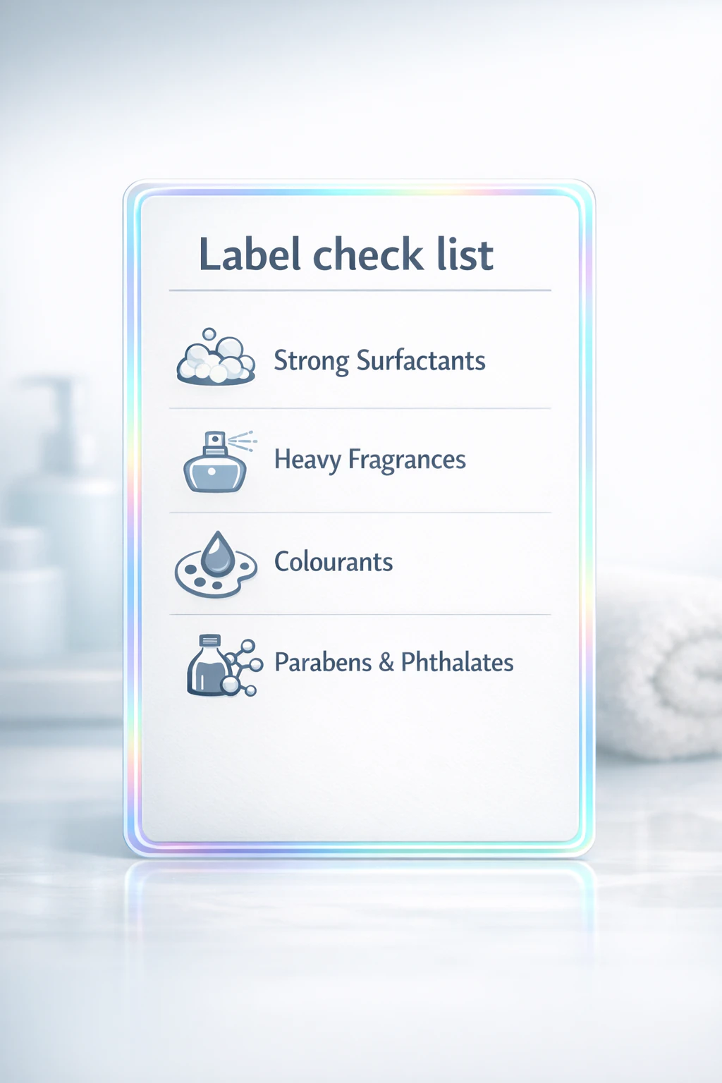 Simple card listing example irritating ingredients parents may want to limit in baby products.