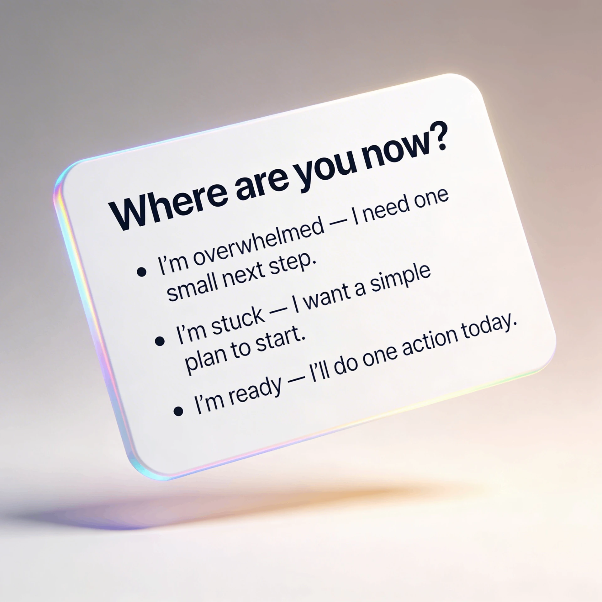 Card showing three short statements parents can choose from to reflect their current baby skincare situation.