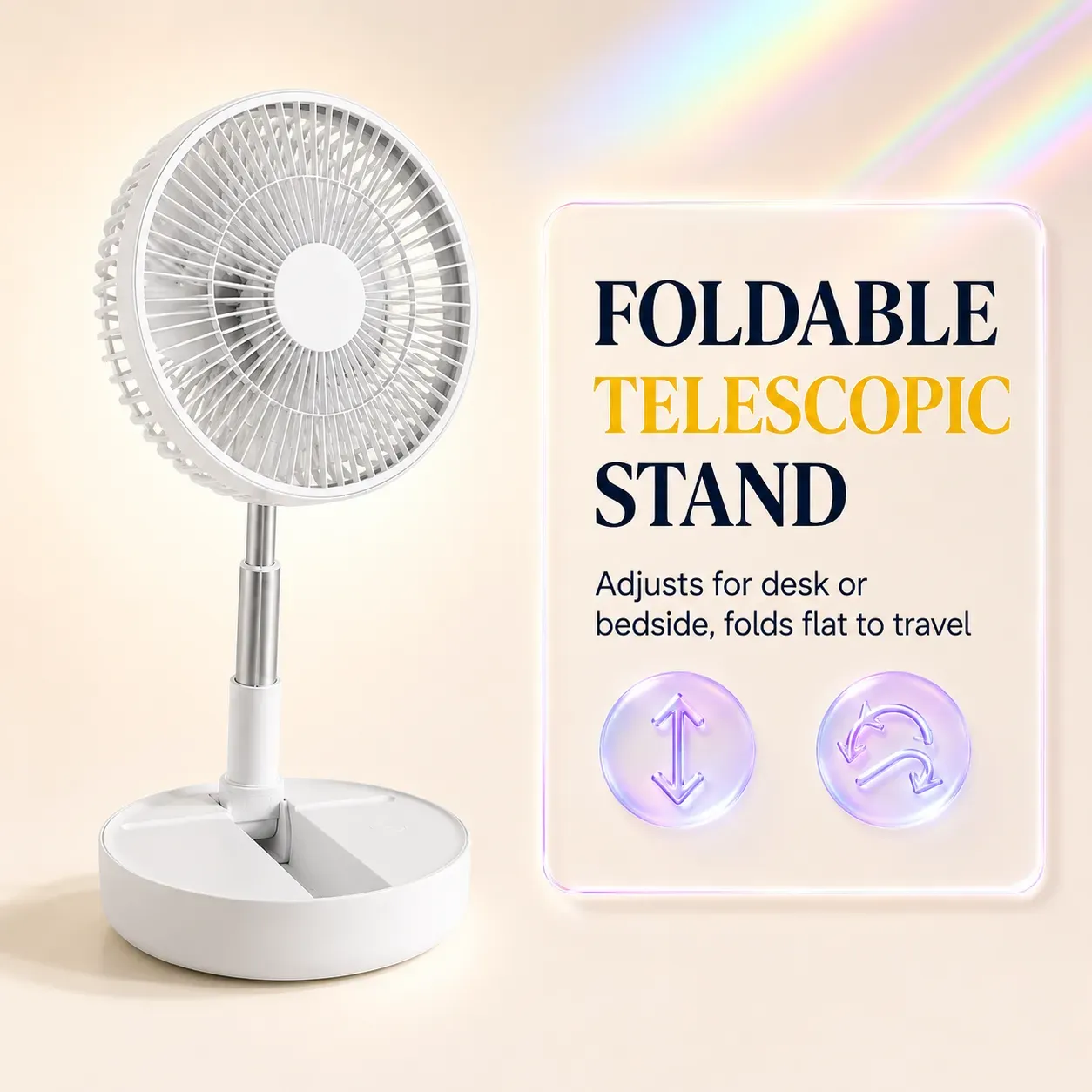 White USB desk fan with its foldable telescopic stand thumbnail