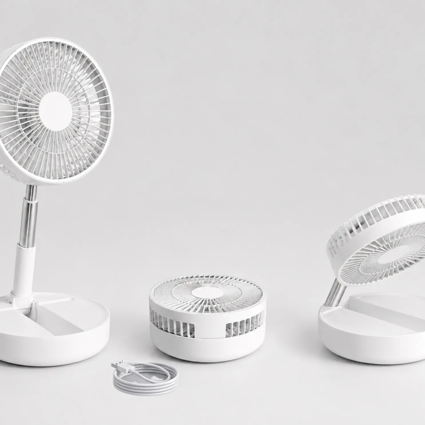 White USB desk fan shown extended and folded thumbnail