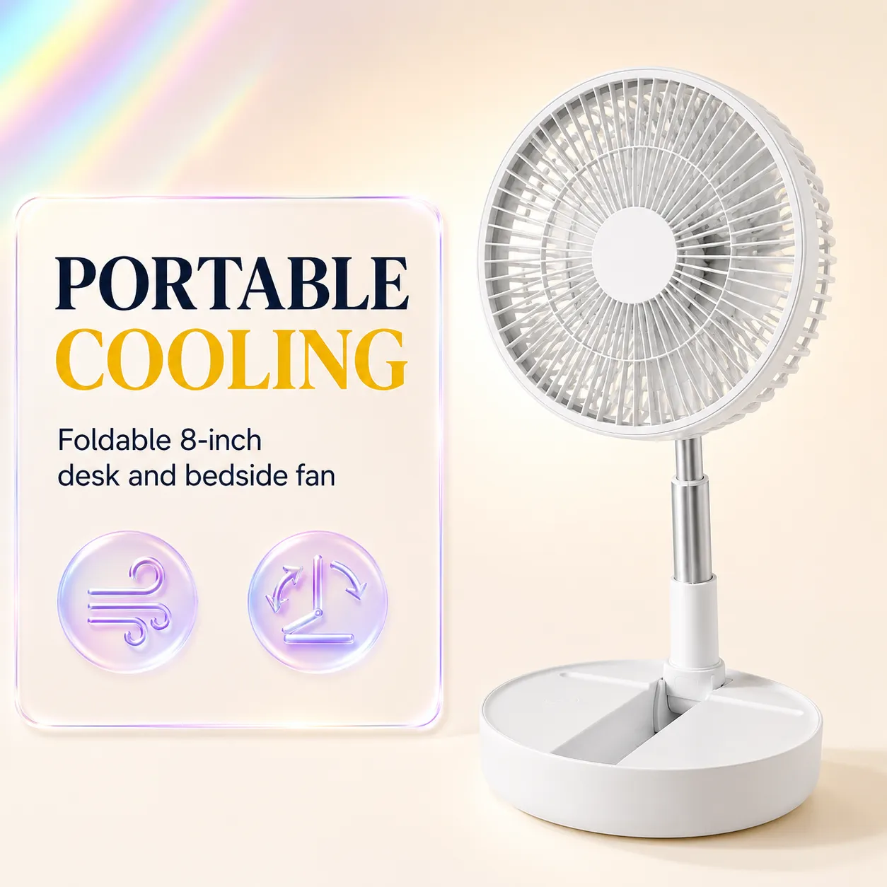 White foldable USB desk fan extended for personal cooling thumbnail