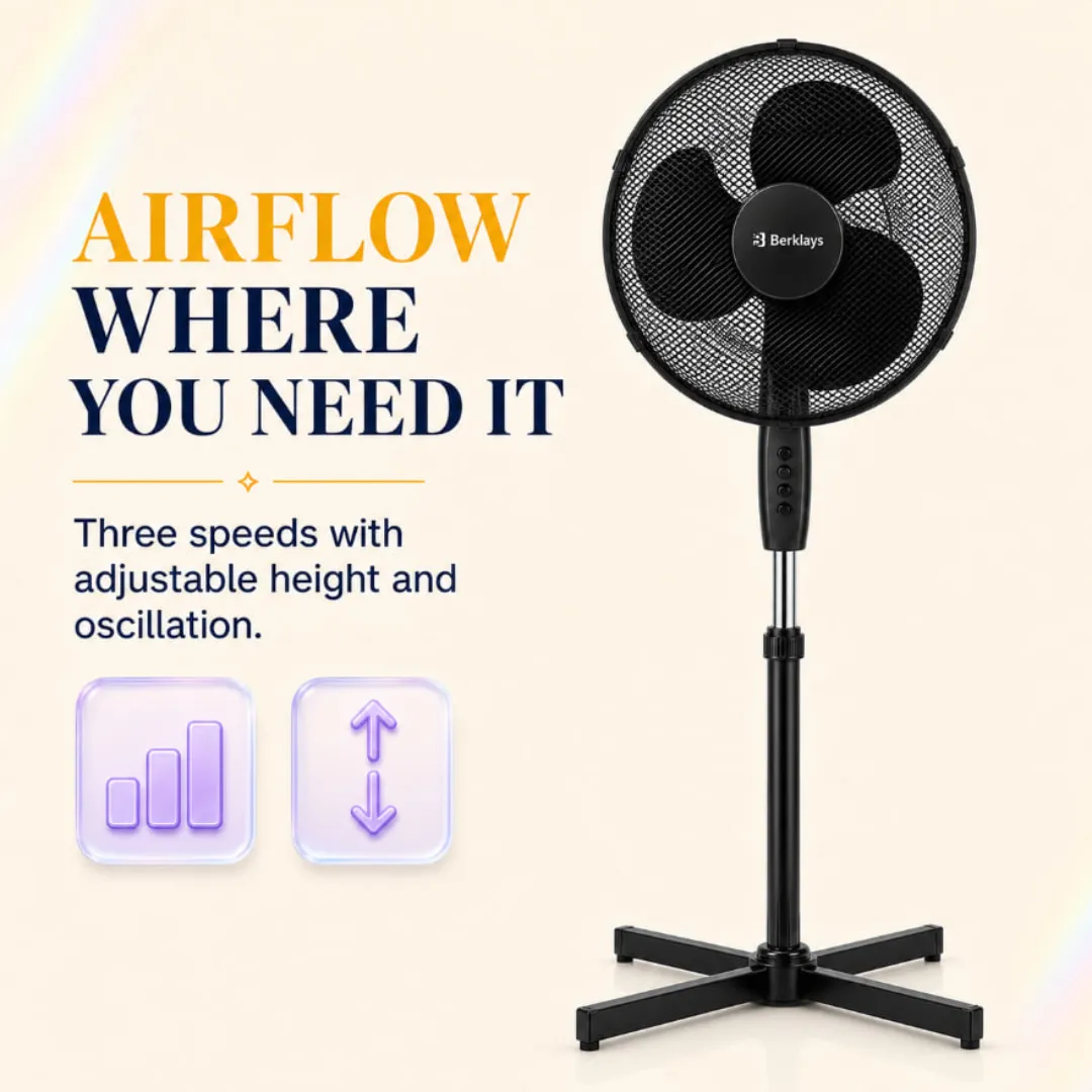 Northern Luxe pedestal fan directing airflow across a room thumbnail