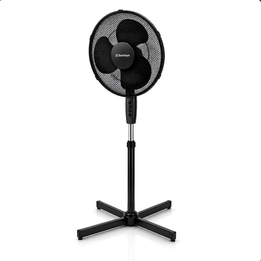 16 Inch Black Pedestal Fan — Northern Luxe KS-40A with adjustable stand and cross base