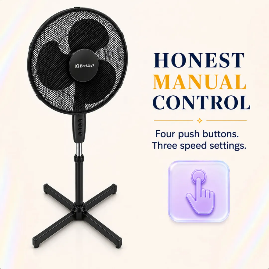 Three-speed manual control panel on the Northern Luxe pedestal fan thumbnail