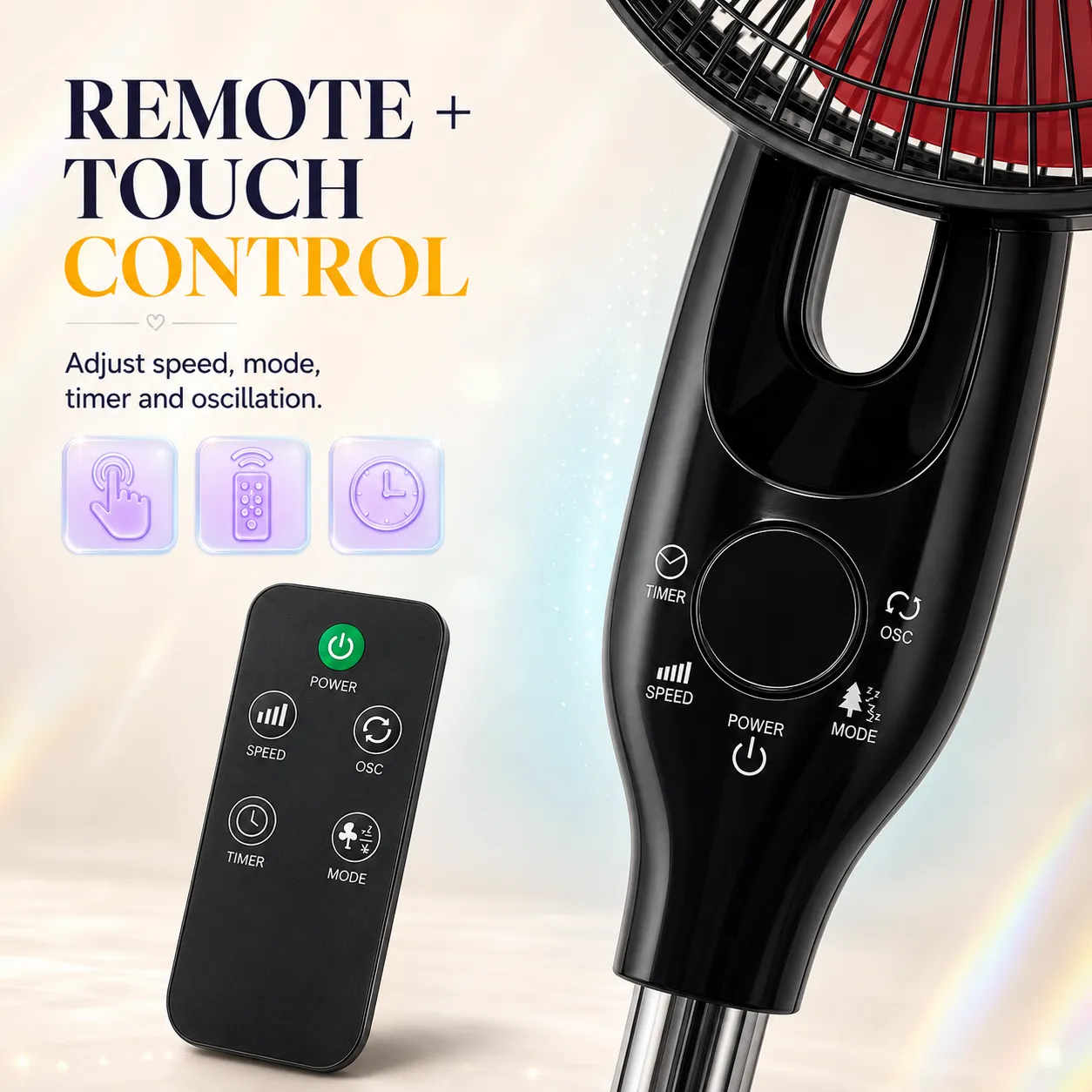 A2Z pedestal fan remote and built-in controls thumbnail