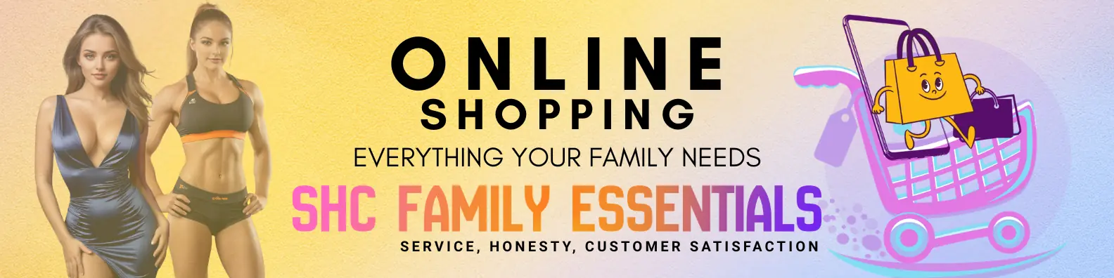 SHC Family Essentials online shopping banner: everything your family needs, with service, honesty and customer satisfaction